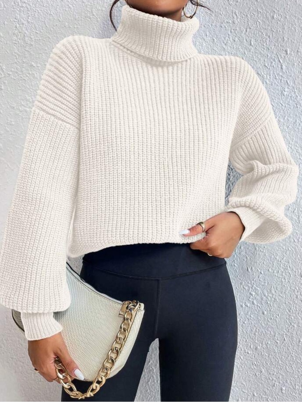 Ivory Turtleneck Knit Sweater Top